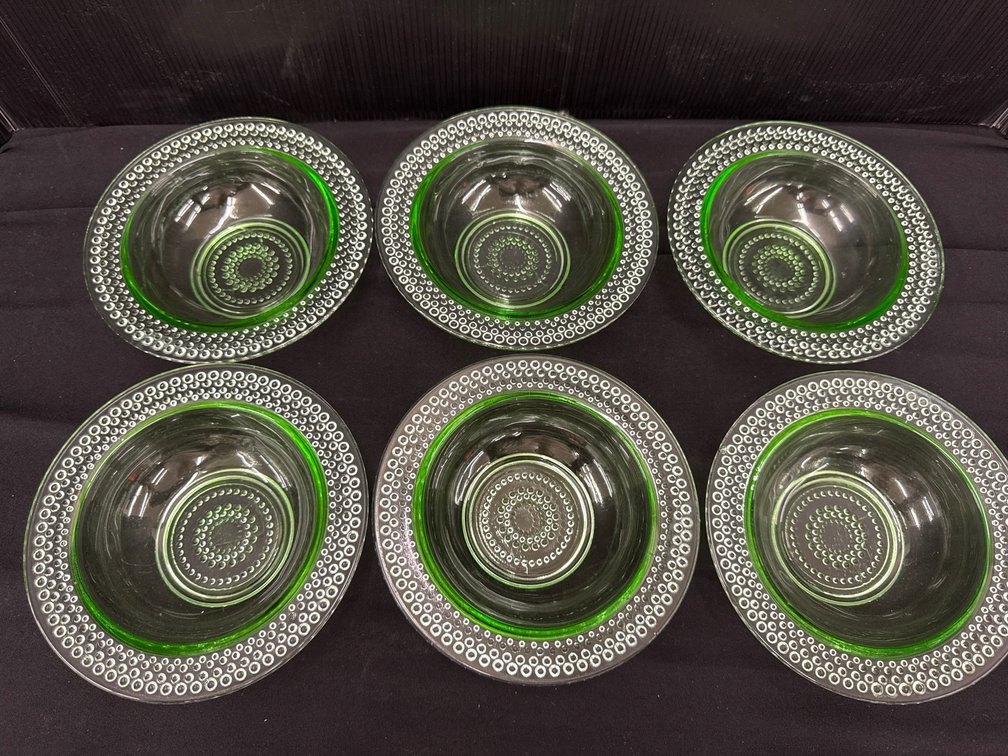 Green Pressed Glass Rimmed Bowls
