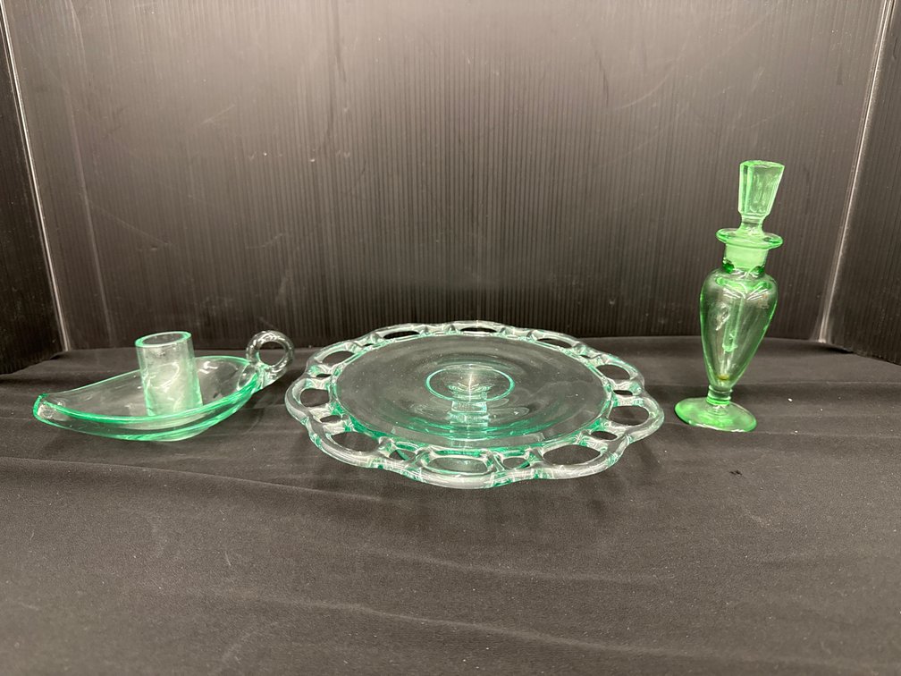 Green Glass Table and Vanity Items