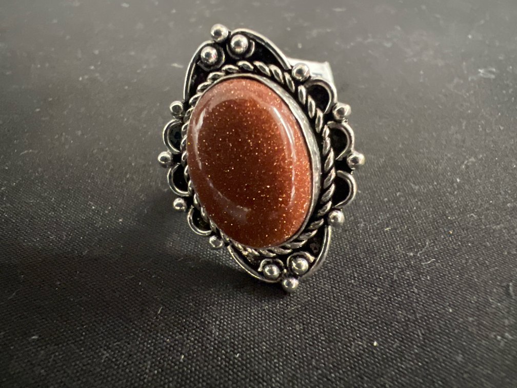 German Silver Red Sun Stone Ring
