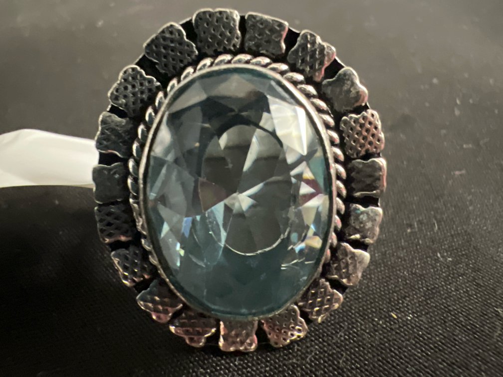 German Silver and Blue Topaz Ring