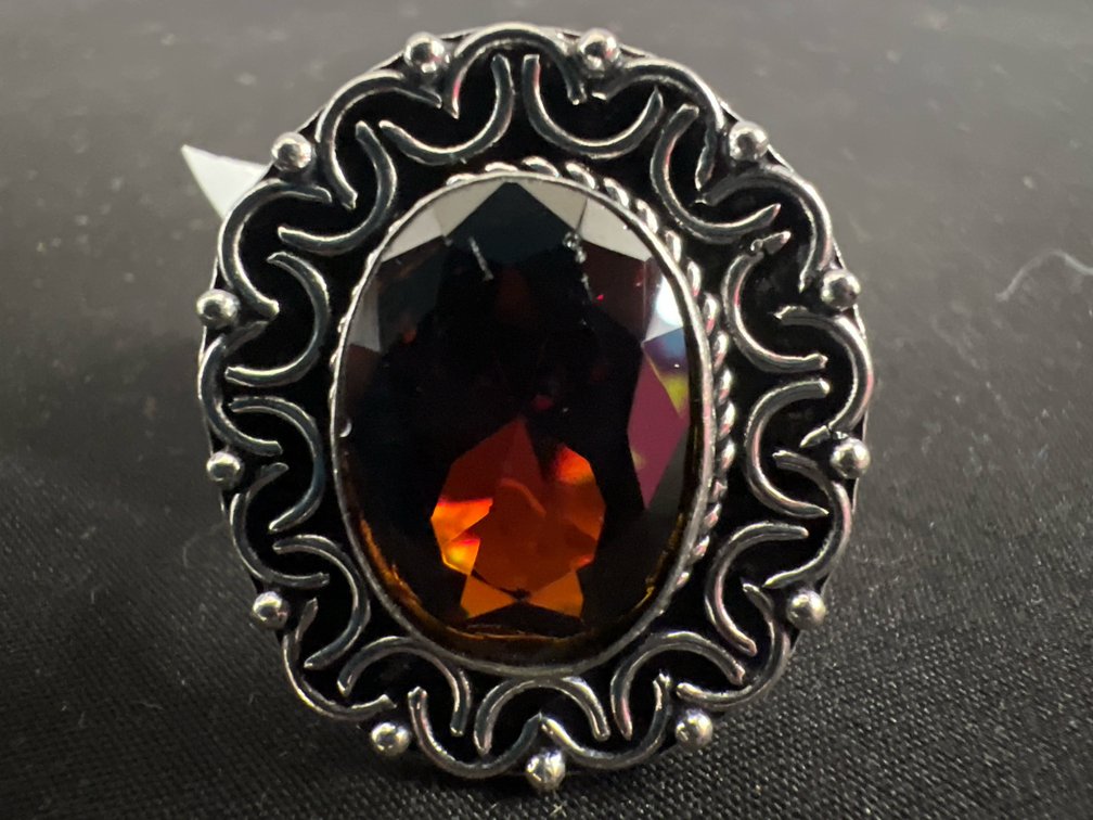German Silver Ornate Red Stone Ring
