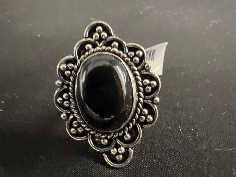 German Silver and Black Onyx Ring