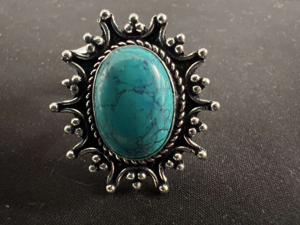 German Silver and Turquoise Cabochon Ring