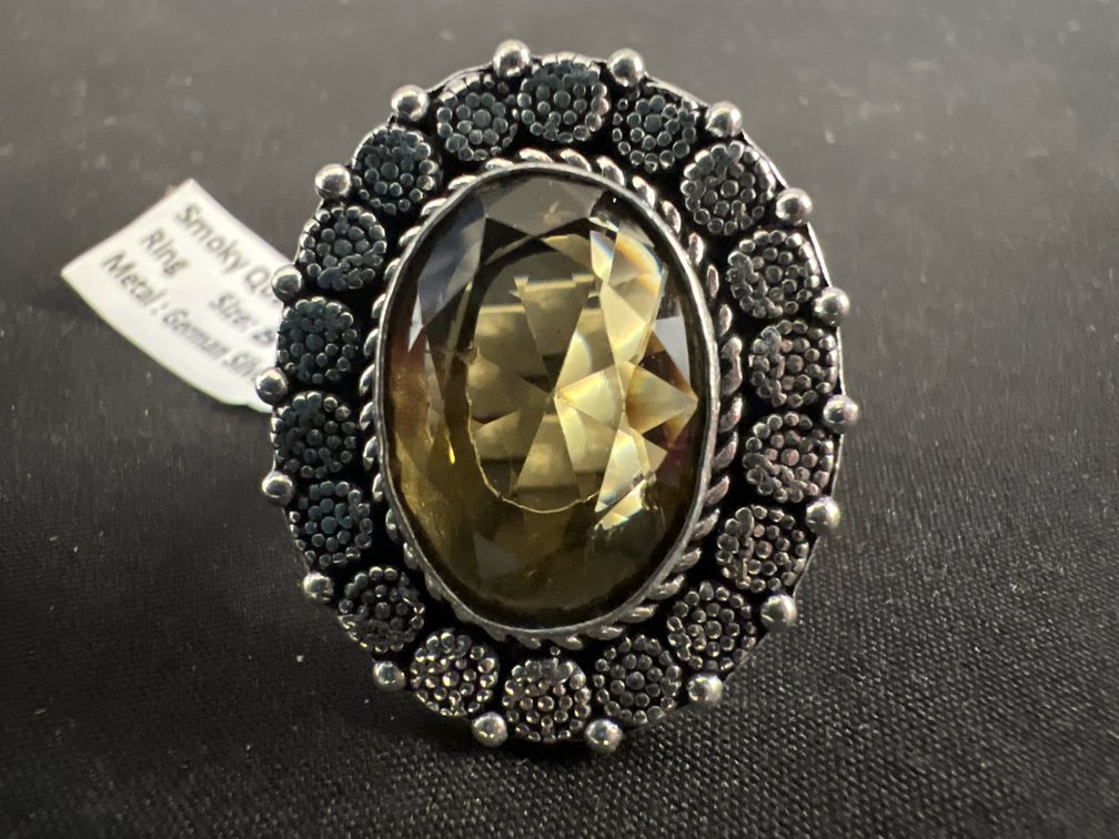German Silver and Smoky Quartz Cocktail Ring
