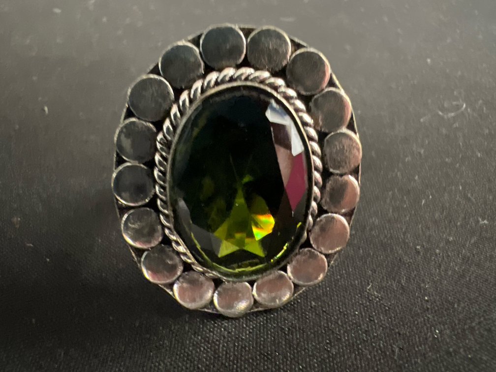 German Silver and Peridot Ring, Size 9