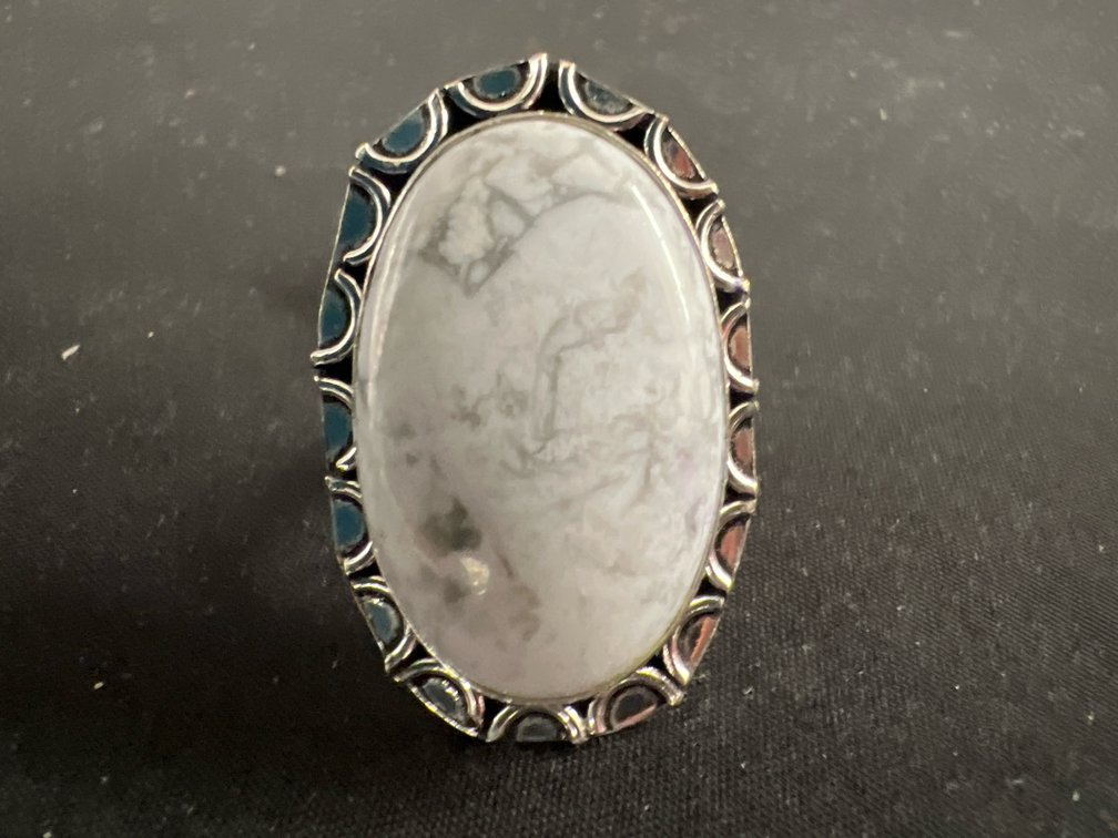 German Silver Dendrite Opal Cabochon Ring