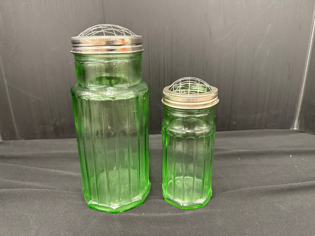Green Glass Flower Frog Jars