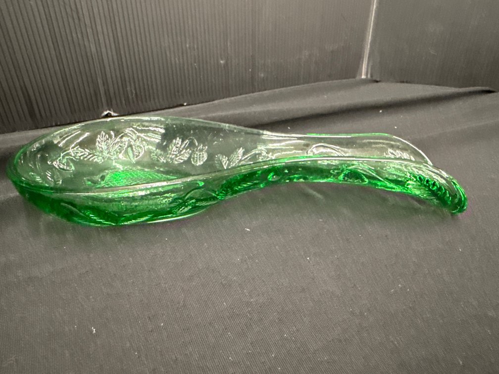Green Glass Strawberry Spoon Rest