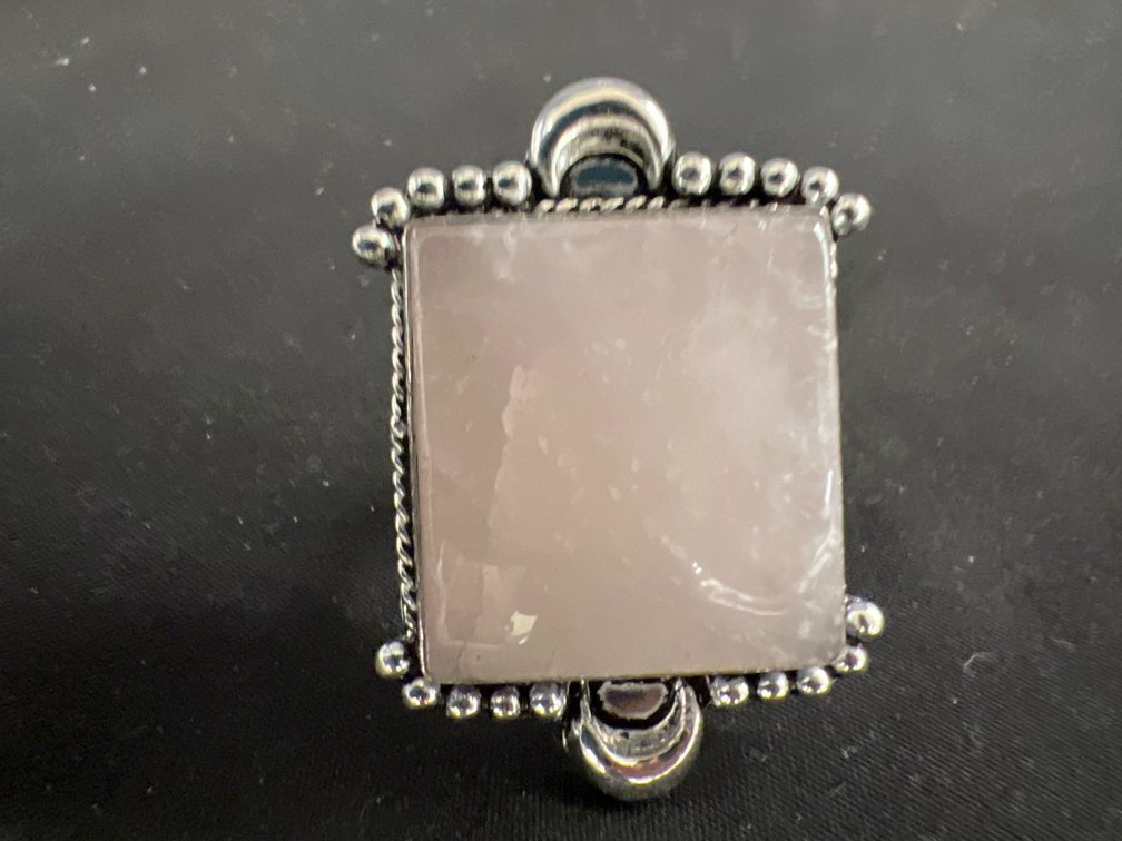 German Silver Rose Quartz Ring and Slide Pendant