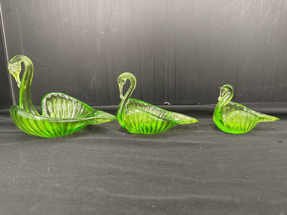 Green Glass Swan Dishes