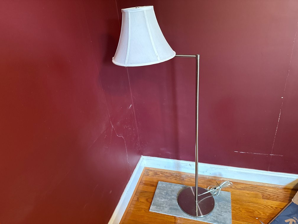 Brushed Metal Swing-Arm Floor Lamp with Fabric Shade
