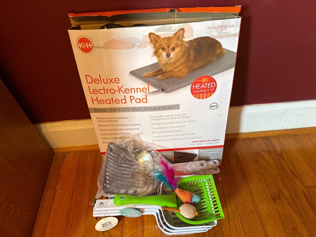Electric Heated Pet Pad, Litter Scoops, and Cat Toys