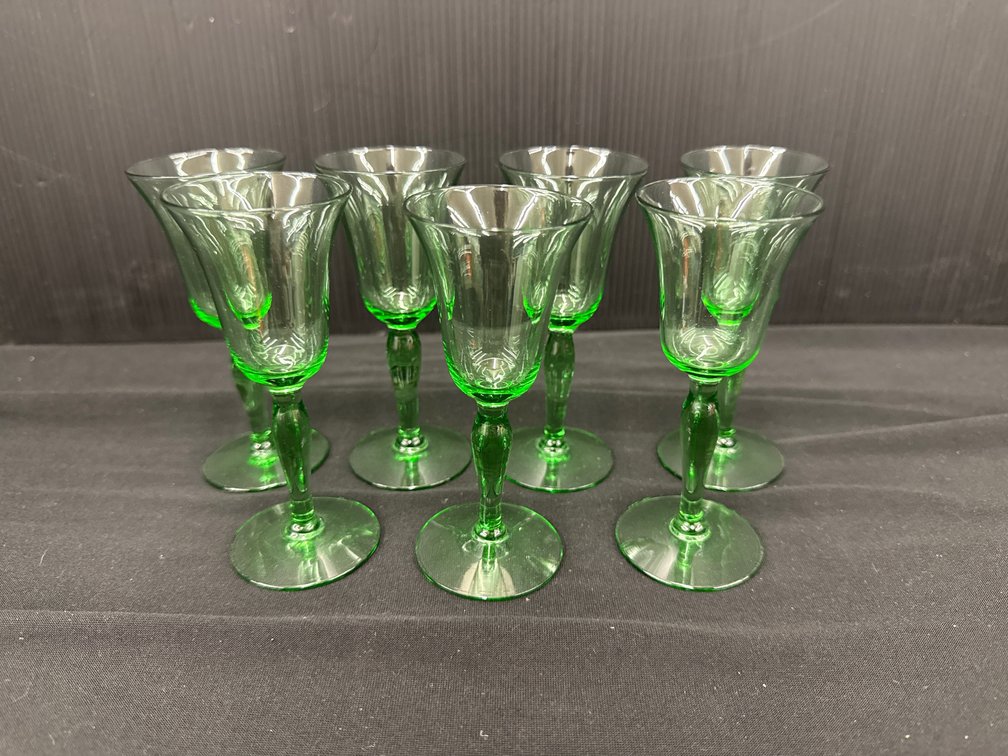 Green Glass Stemmed Cordial Glasses