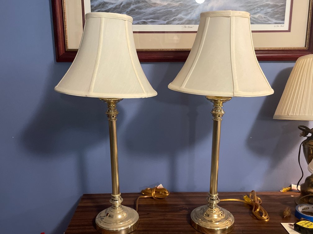 Pair of Brass-Tone Fluted Column Buffet Lamps