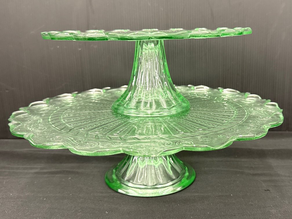 Green Glass Pedestal Cake Stands
