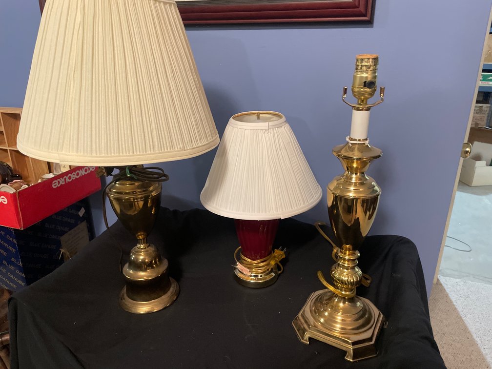 Brass-Tone and Cranberry Glass Table Lamps