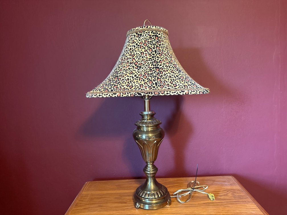 Brass-Tone Urn Table Lamp with Leopard Print Shade