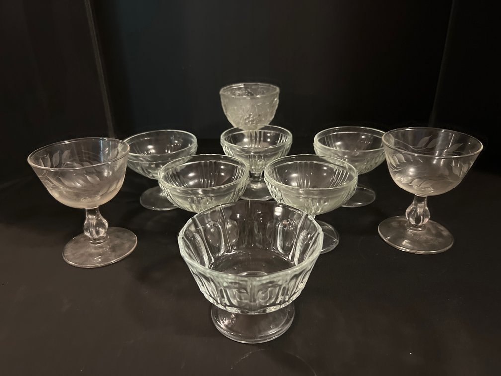 Clear Glass Footed Dessert Bowls and Stemware