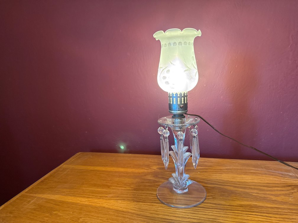 Frosted Glass Hurricane Accent Lamp with Crystal Prisms