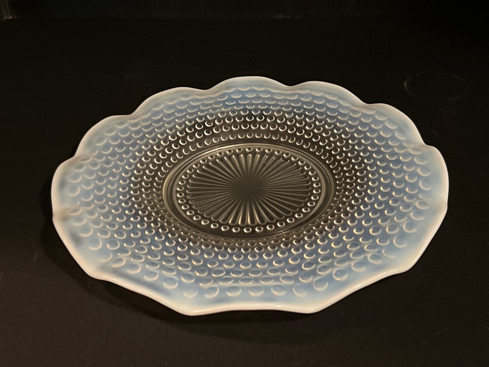 Opalescent Hobnail Glass Plate with Ruffled Rim