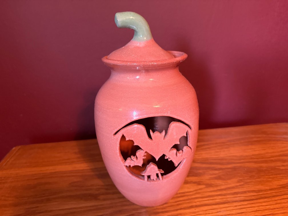 Matt Luck Ceramic Bat Luminary Jar with Lid
