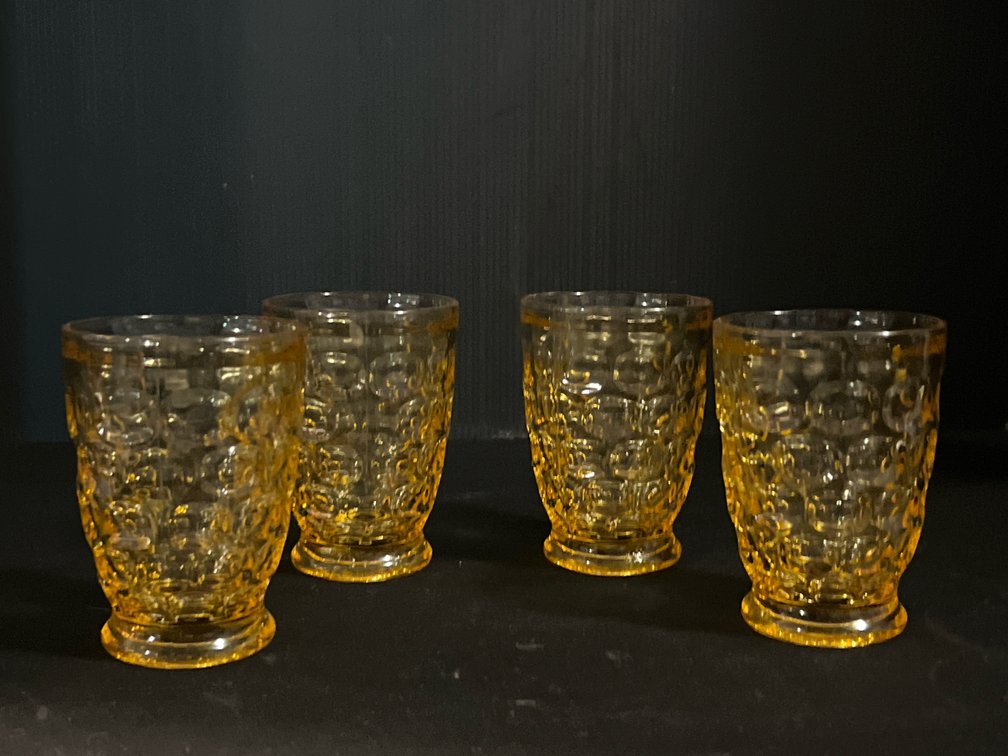 Amber Pressed Glass Footed Tumblers