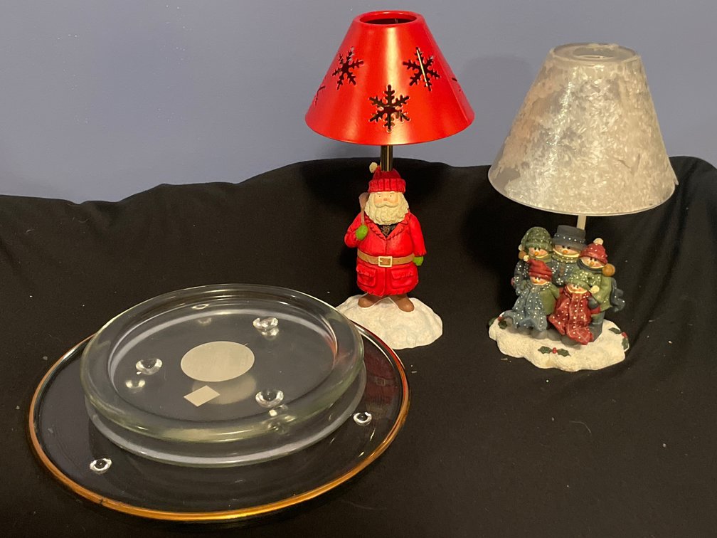Holiday Figural Candle Stands and Glass Candle Plates
