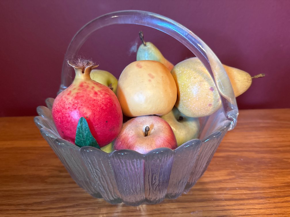 Clear Textured Glass Basket with Artificial Fruit
