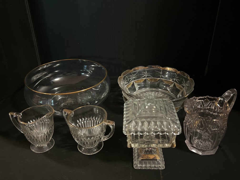 Clear Glass Tableware with Gold-Tone Trim