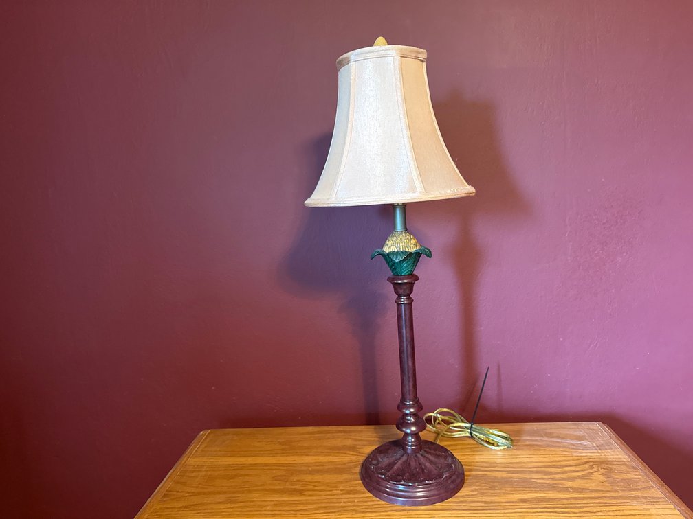 Pineapple Motif Table Lamp with Fabric Bell Shade