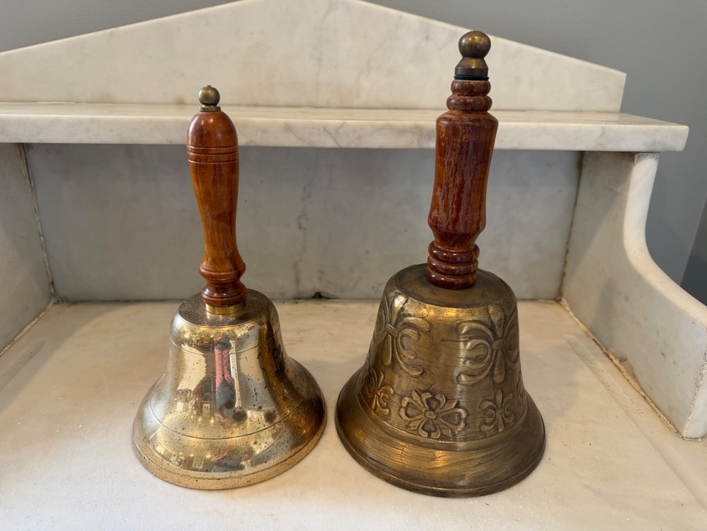 Brass Hand Bells with Turned Wood Handles