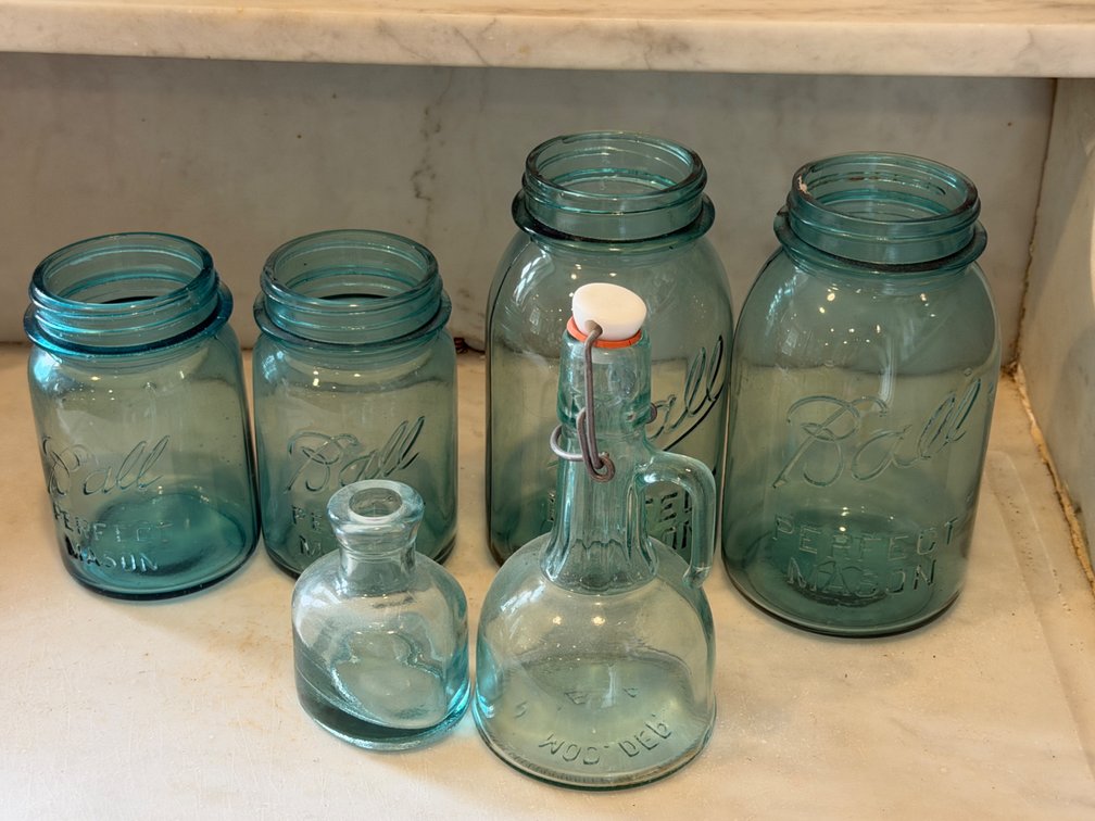 Aqua Blue Glass Canning Jars and Bottles