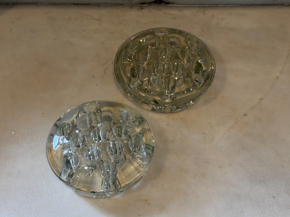 Round Clear Pressed Glass Flower Frogs