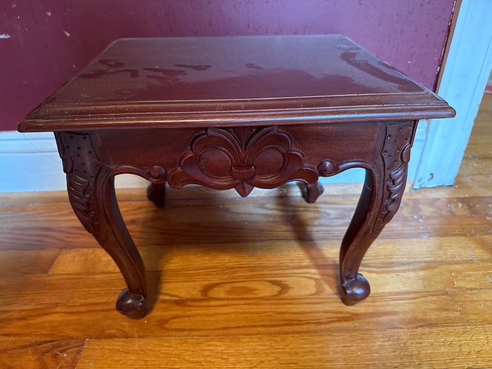 Carved Wood Low Stand with Cabriole Legs