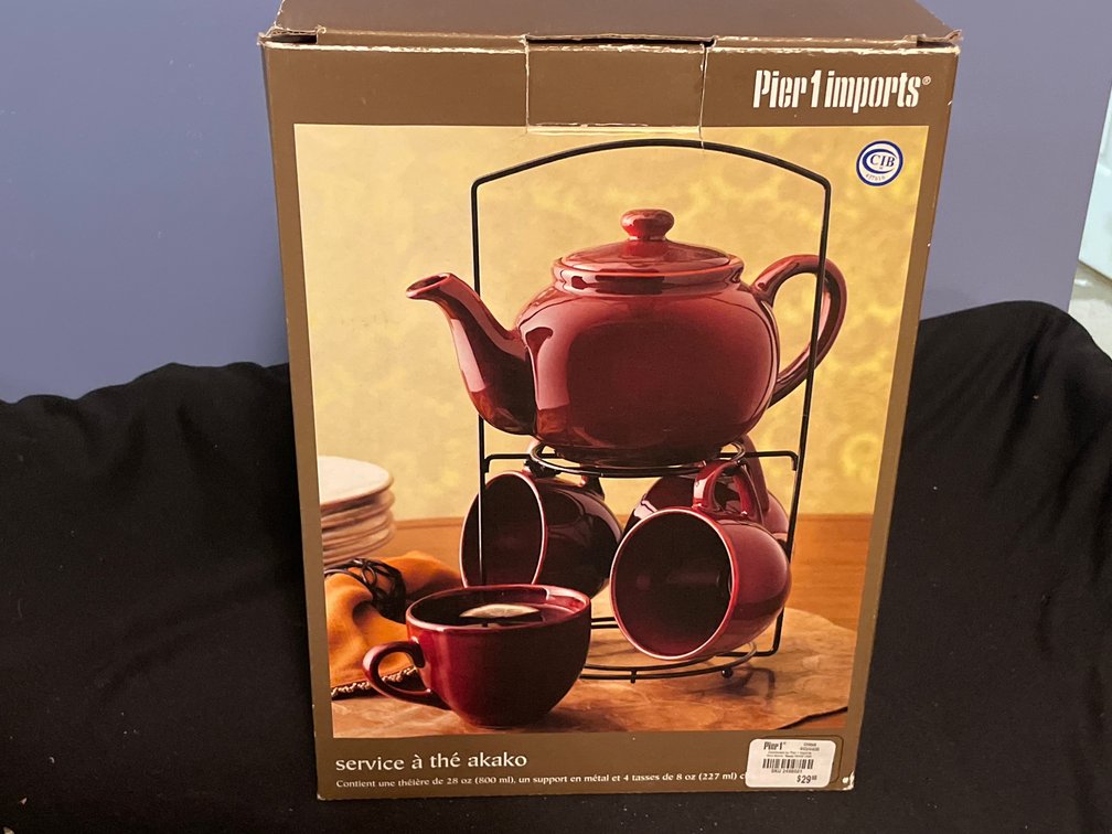 Pier 1 Imports Akako Ceramic Tea Set with Wire Stand