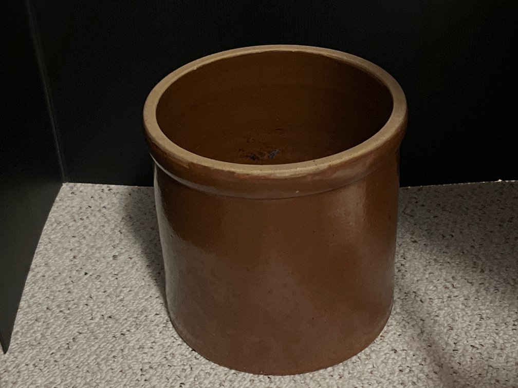 Brown Glazed Stoneware Cylindrical Crock