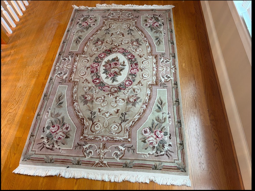 Aubusson-Style Carved Floral Wool Area Rug