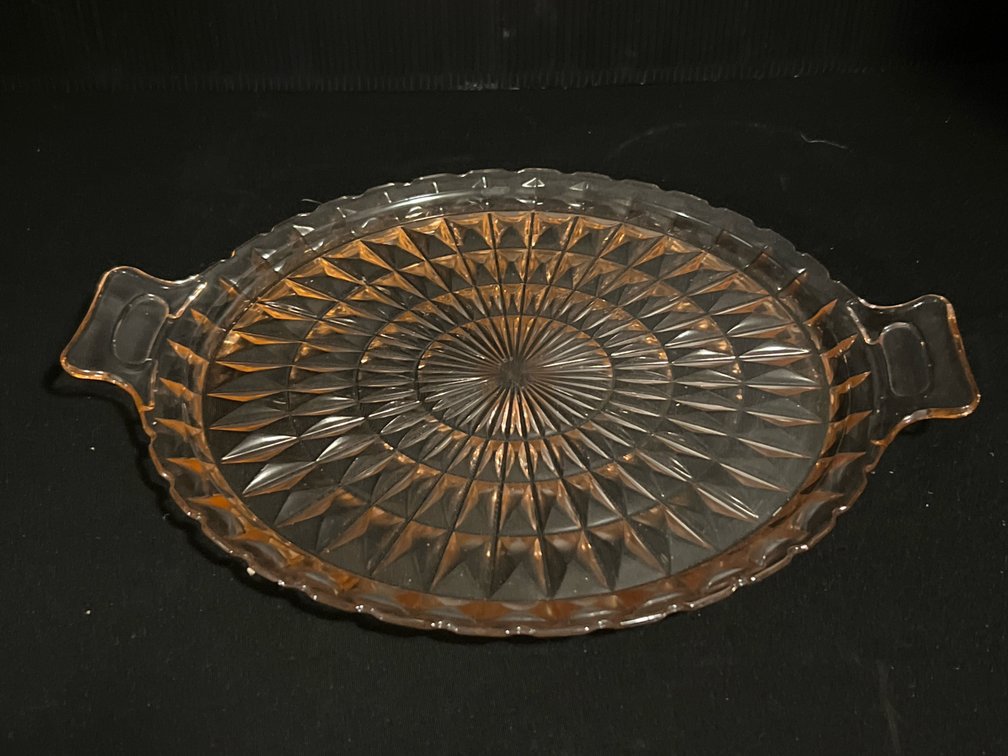 Pink Pressed Glass Two-Handled Serving Tray