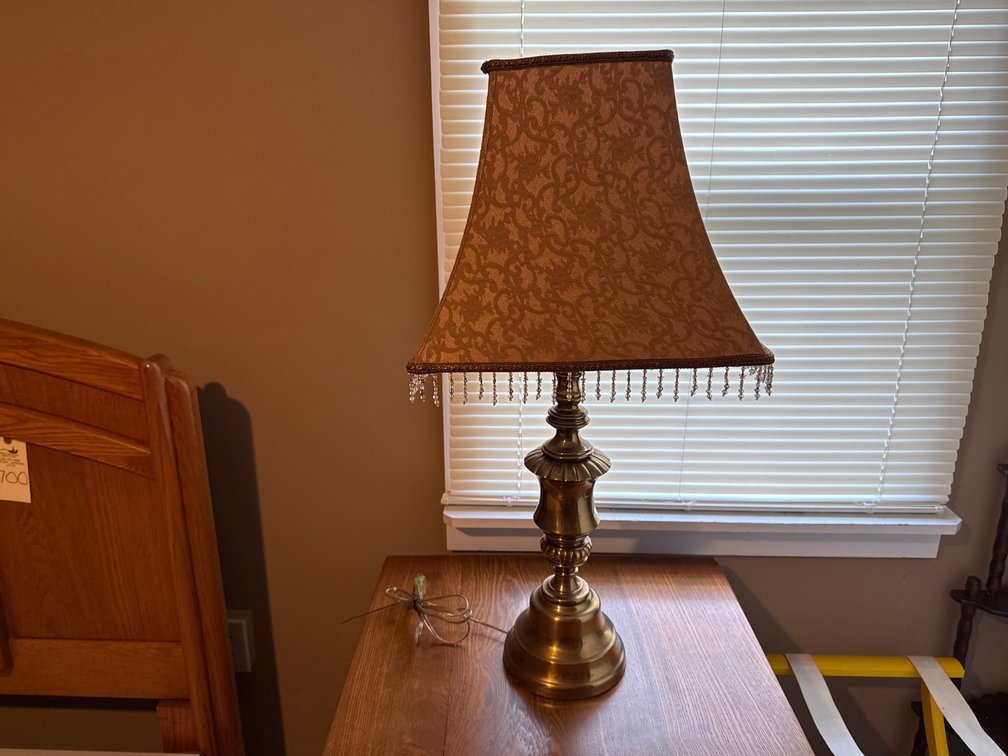 Brass-Tone Metal Table Lamp with Beaded Fabric Shade