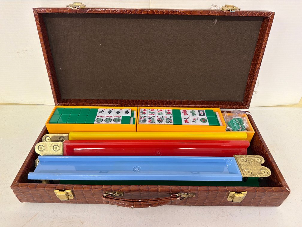 Mahjong Game Set with Racks and Faux-Alligator Case