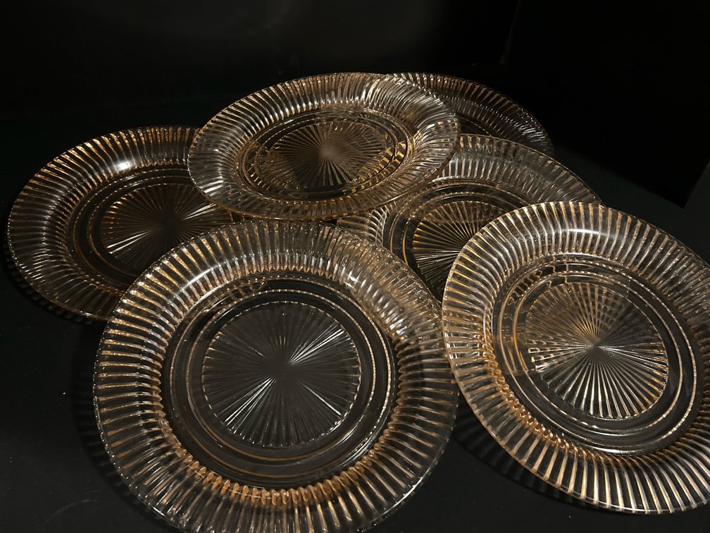 Pink Pressed Glass Ribbed Plates