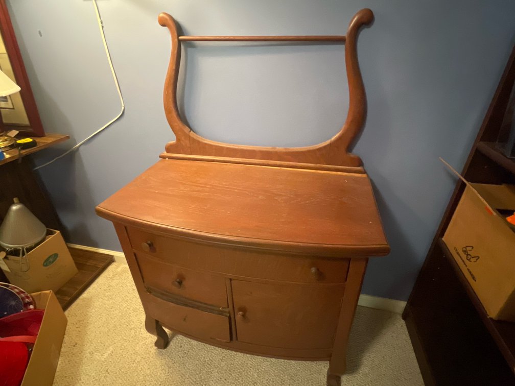 Bow-Front Wood Washstand with Lyre Mirror Frame