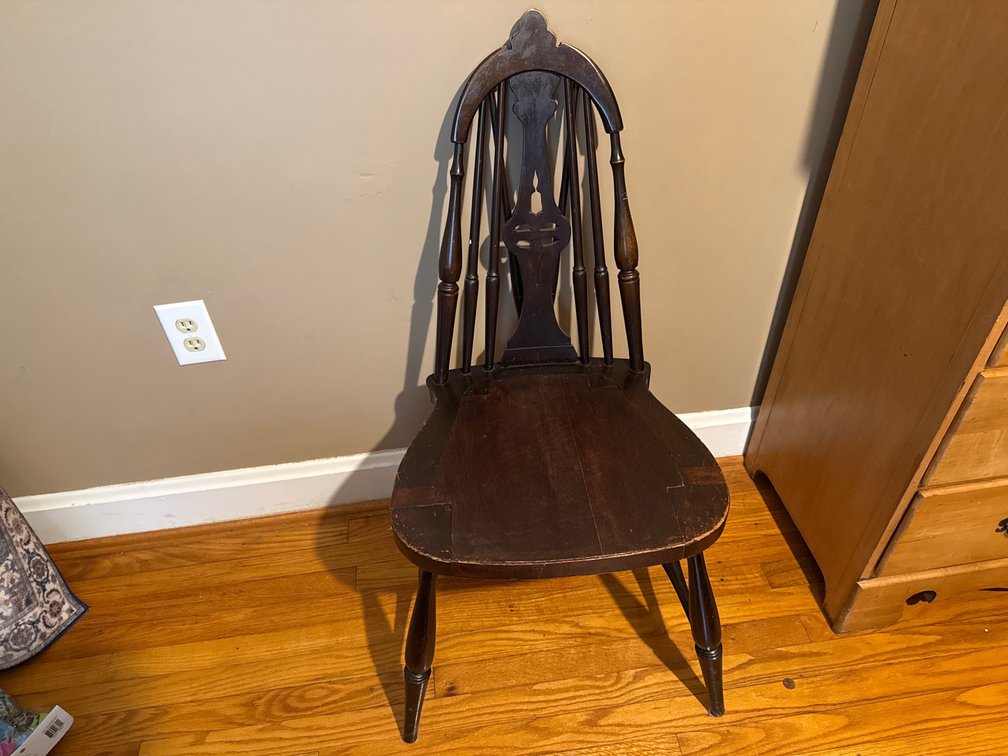 Dark Wood Spindle-Back Side Chair with Pierced Splat