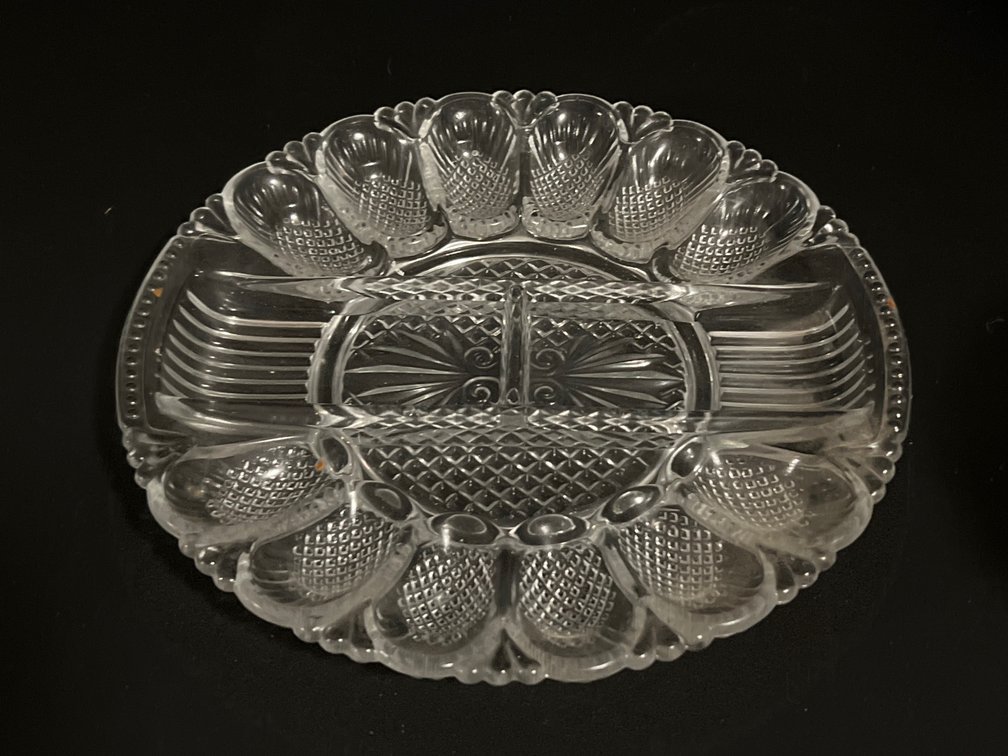 Clear Pressed Glass Deviled Egg Platter
