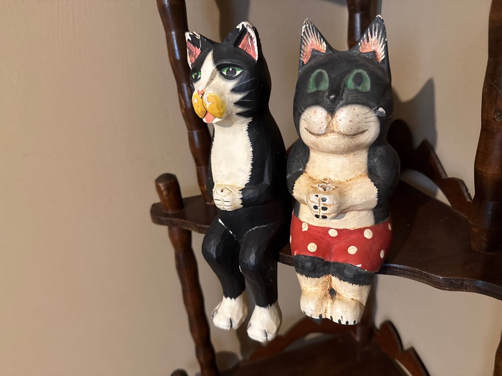 Painted Carved Wood Cat Shelf Sitter Figurines