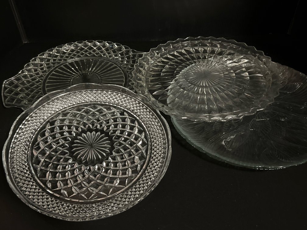 Clear Pressed Glass Serving Platters and Plates