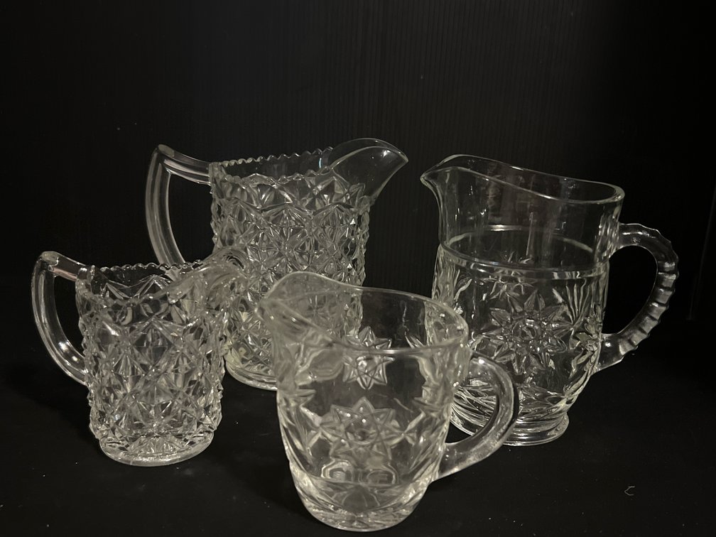 Clear Pressed Glass Pitchers and Creamers