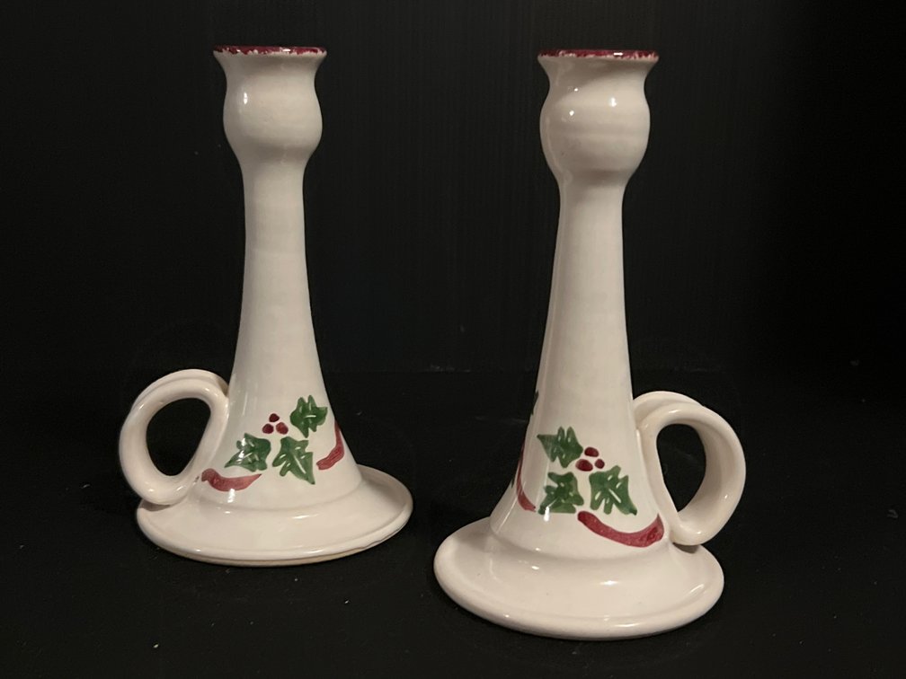 Nichols Pottery Ceramic Holly Candlestick Holders