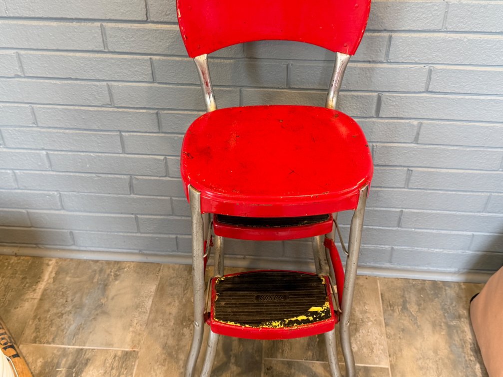 COSCO Red Metal Step Stool Chair with Retractable Steps