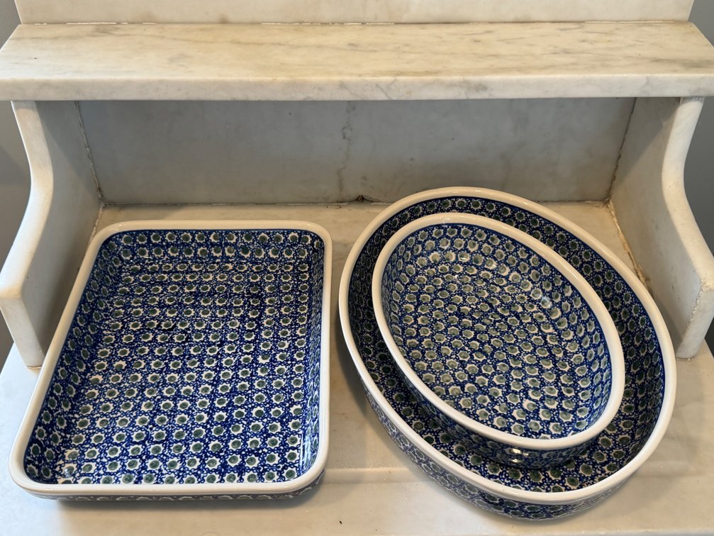Blue and Green Ceramic Baking and Serving Dishes